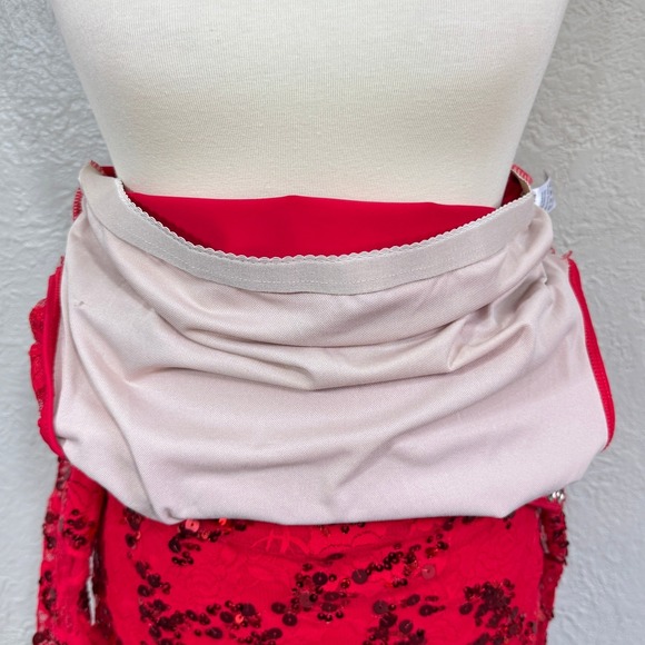 Balera Dance Costume Streak Lace Dress Adult L Red Sequin Sheer D10125 Weissman - Picture 10 of 14